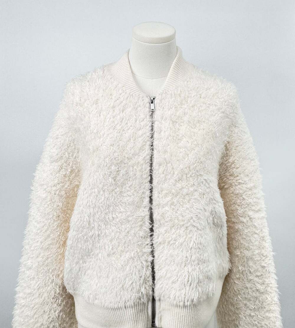 J Crew Cream Fuzzy Bomber Sweater Jacket Ivory Faux Fur L NWT